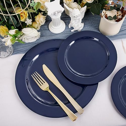 FLOWERCAT 100PCS Blue Plastic Plates - Heavy Duty Blue Disposable Plates for Memorial/Birthday Party/Graducation - Include 50PCS 10.25inch Dinner and 50PCS 7.5inch Dessert/Salad Plates for 50 Guests - Image 4