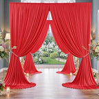 20ft x 10ft Wrinkle Free Red Backdrop Curtain for Parties, 4 Panels 5×10ft Silky Polyester Red Photo Backdrop Drapes Back Drop Cloth for Birthday Theme Party Wedding Photography Background - Image 3