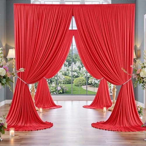 50ft×10ft Wrinkle Free Red Backdrop Curtains for Parties, 10 Panels 5×10ft Thick Silky Polyester Red Photo Backdrop Drapes Curtain for Themed Party Birthday Baby Shower Baptism Wedding Photography - Image 3