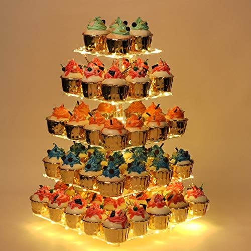 YestBuy 5 Tier Cupcake Stand for 60 Cupcakes with Yellow Lights by YestBuy