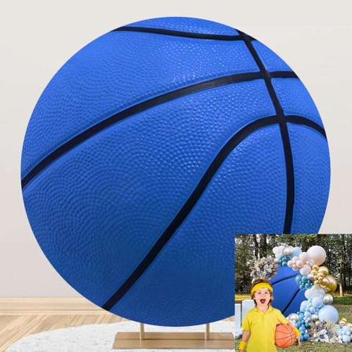 Blue Basketball Round Backdrop Cover Basketball Match Sports Theme Round Arch Backdrop Cover for Men Fans Kids Boys Baby Shower Birthday Party Decorations Photography Background 6.5ft by OERJU