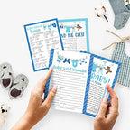 Hadley Designs 25 Blue Word Scramble for Baby Shower, 25 True Or False Game, 25 Trivia Game, 25 Find The Guest - 4 Double Sided Cards Baby Shower Ideas, Gender Reveal Games Baby Shower Games - Image 2