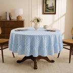 Romanstile Gingham Ruffled Round Tablecloth, 70 Inch, Light Blue - Image 3