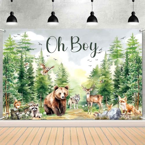 Woodland Animals Baby Shower Decoration Backdrop Oh Boy Banner 8x6ft - Image 2
