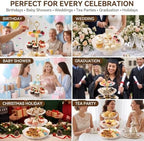 INSYOHO 6pcs Dessert Table Display Set - 3-Tier Cupcake Stand, Round Trays, Rectangular Treat Food Serving Trays, Gold Clear Tiered Dessert Stand Cup Cake Tower for Birthday Baby Shower Tea Party - Image 5