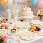 200Pcs Ivory Paper Plates and Napkins, 9’’and 7’’ Disposable Scalloped Cream Party Plates Cups Napkins Forks Set Party Supplies for Baby Shower Bridal Shower Birthday Party Decorations, Serves 40 - Image 4