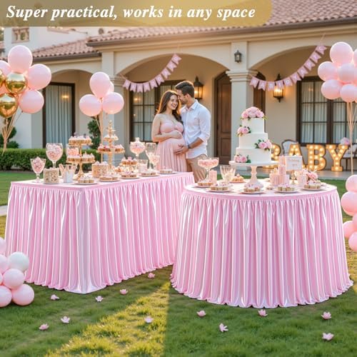 17ft Baby Pink Satin Table Skirt for Rectangle Table Teacher Desk Skirt - Image 2