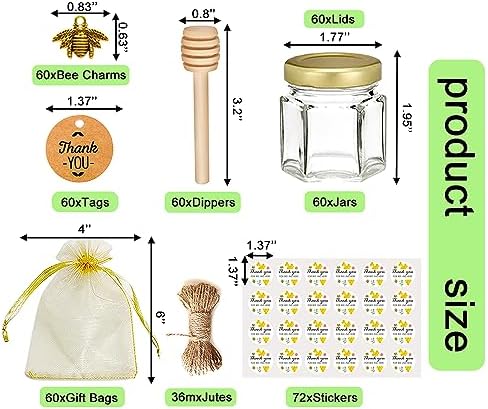 Adabocute Mini Honey Jars - Honey Pot With Honey Dippers, 60 Pack 1.5oz - Image 2