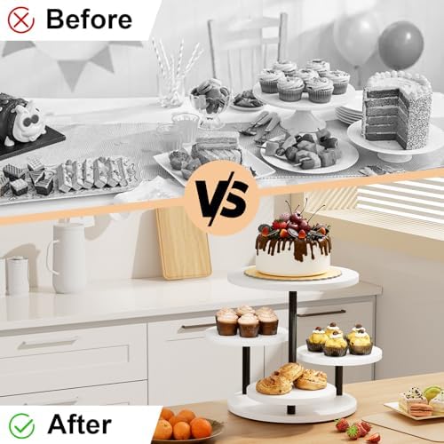 Dessert Stands for 50 Cupcakes 360°Rotating Wood Cupcake Stands Wedding Cake Stand 4 Tiered Cookie Serving Trays for Party Birthday Baby shower Afternoon Tea Dessert Table, White - Image 5