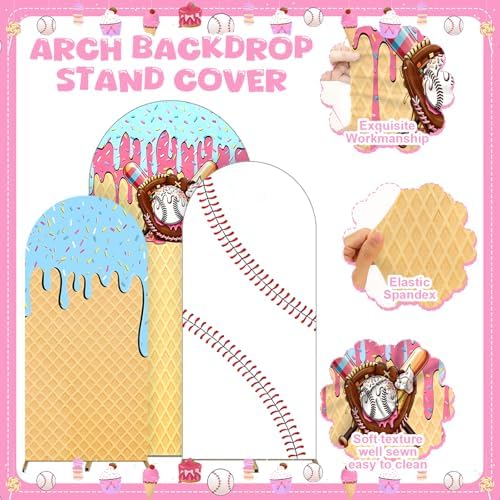 3 Pcs Baseball Ice Cream Arch Backdrop Ice Cream Drip Baseball Party Decor - Image 3