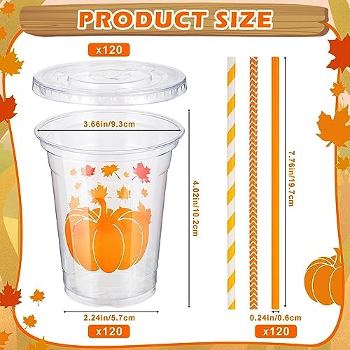 120 Pack Fall Disposable Cups 12oz Plastic Pumpkin Maple Cups for autumn - Image 2