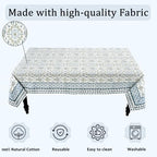 Ridhi Coastal Ikat Blue and Sage Green Hand Block Print Cotton Rectangle Tablecloth 60x60 inch Reusable Table Cover Decorative Everyday Use for Dining Room, Farmhouse, Home Gift for Spring, Summer - Image 7