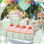 Vesici 150 Pcs Ice Cream Cups Gingham Party Supplies, 10 oz, Sage Green - Image 2