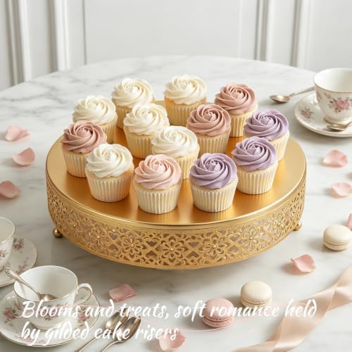 Cake Stand, Metal Round Cupcake Dessert Stand Cake Display Holder Cookies Fruit Serving Tray Decor for Wedding Party Birthday Baby Showers Anniversary (14 in, Dark Gold) - Image 5