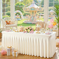 Ivory Spandex Tablecloths for Rectangle Tables 8 Foot Ivory Stretch Table Cloth Rectangle 8ft Elastic Fitted Table Cover with Skirt for Wedding Birthday Party Banquet Baby Shower Buffet Event by Suppromo