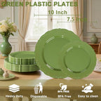 Tinybee 60PCS Green Plastic Plates - Heavy Duty Green Disposable Plates - Image 2
