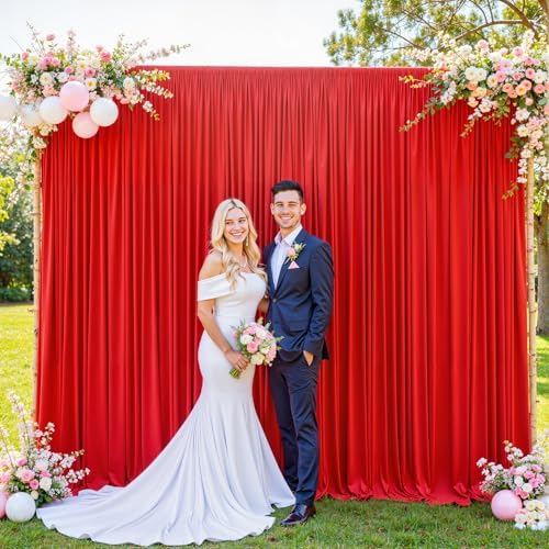 Red Backdrop Curtain for Parties Wedding Wrinkle Free Red Photo Curtains Backdrop Drapes Fabric Decoration for Birthday Party Baby Shower Christmas 5ft x 8ft,2 Panels - Image 3