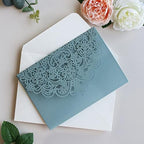 Hosmsua 50PCS Personalized Dusty Blue Laser Cut Flora Invitation Pocket, 5.12 x 7.2 Laser Cut Wedding Invitation with Envelopes for Wedding Bridal Shower Anniversary Invite - Image 6
