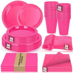 Hot Pink Plastic Party Plates Set 50 Guest Disposable Pink Party Supplies by UseOnceDoneRight