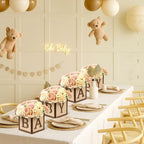8 Set Baby Shower Centerpieces for Tables - 6 inch Wooden Boxes with Baby Letters Rustic Cube Planter Wood Blocks for Gender Reveal Party Favor (Brown) - Image 6