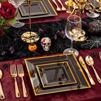 Liacere 100PCS Black and Gold Square Plastic Plates-50PCS Dinner Plate and 50PCS Dessert Plate-Durable Fancy Disposable Plates for Party & Halloween - Image 5