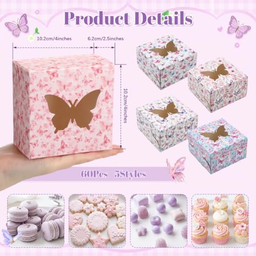 Cunhill Butterfly Party Favors Treat Boxes with Window, 4 x 4 x 2.5 Inches - Image 2