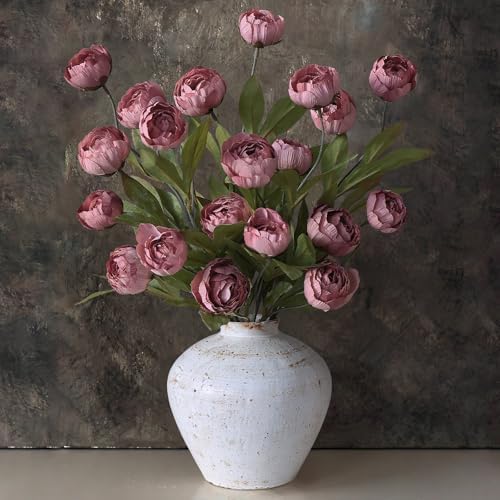 12 Pcs 27" Faux Silk Peony Artificial Flowers Stems for Vase (Warm Pink) by VIERENA
