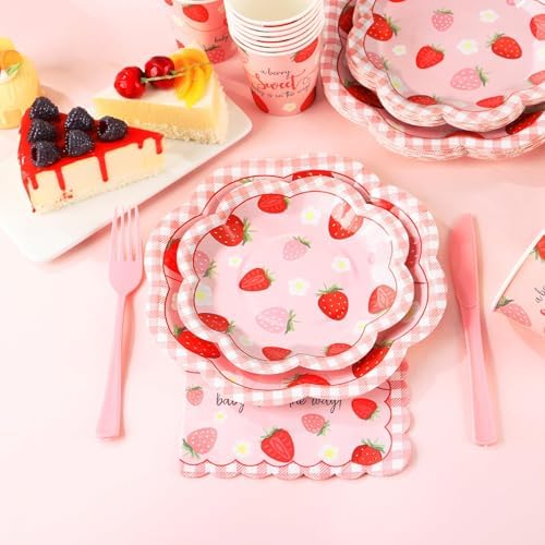 Strawberry Baby Shower Decorations for Girl, Baby Shower Plates and Cups and Napkins Sets Serves 50, Strawberry Plates, A Berry Sweet baby Is On The Way Decorations, Berry Sweet baby shower - Image 4