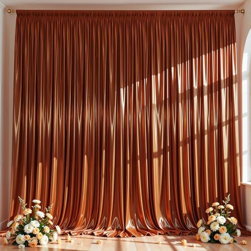 Terracotta Satin Backdrop Curtains 2 Panels - Glitter Photo Drapes for Baby Shower, 10x10FT Shimmer Back Drop Cloth, Wrinkle Free for Birthday Party Prom Wedding Stage Background by WishCare