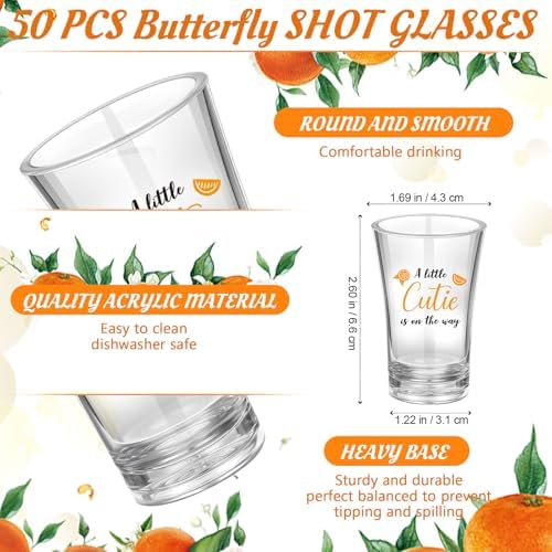 Funnymoom 50 Sets Little Cutie Baby Shower Party Favors Little Cutie is On Her Way Acrylic Clear Shot Glasses with Thank You Cards and Gift Bags Orange Theme Birthday Tangerine Party Supplies - Image 2