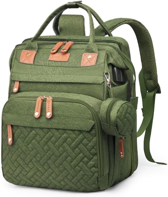 Jeryswet Baby Diaper Bags with Changing Station, Waterproof Large Capacity Diaper Bag Backpack for Moms Dads with USB Charging Port and Stroller Straps, Baby Shower Gifts, Green by JeryswetDiaperBag