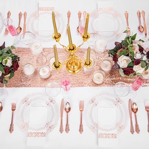 Ciaell 175 Piece Rose Gold Plastic Plates for Weddings Parties - Image 6