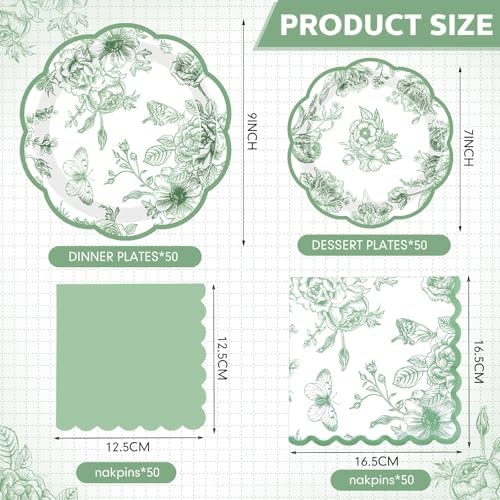 Funnymoom 200 Pcs Sage Green Floral Party Decorations Paper Plates Serve 50 - Image 2