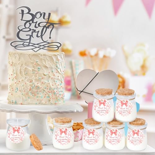 24Pcs Baby Shower Candle Party Favors Lavender Scented Glass Jars Wax Candle Bulk with Thank You Cards Organza Bags for Guests Boy Girl Birthday Gender Reveal Gift Souvenirs (Pink Bow, 24) - Image 5