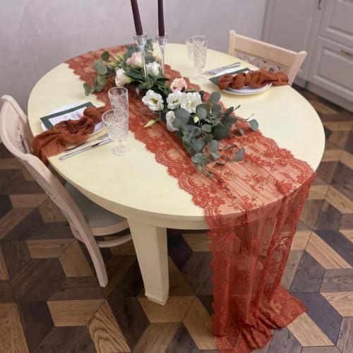 Remagr 6 Pcs Terracotta Lace Table Runners 30" x 120" Floral Wedding Decor - Image 4