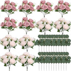 12 Bundles Peonies Artificial Flowers Bulk, Dusty Pink Light Pink - Image 2