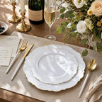 WDF 30Guest Gold Plastic Plates - High-end Baroque Design - 10.25&7.5in Wedding White and Gold Plates Disposable for Birthday/Baby Shower/Wedding/Party - Image 2