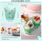 Havawish 500 Counts Greenery Tulip Cupcake Liners Tropical Hawaiian Baking Cups Palm Leaf Muffin Liners Greaseproof Cupcake Wrapper Tulip Paper Baking Cup for Tiki Luau Baby Shower Party Decoration - Image 3