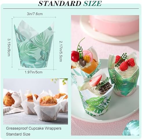 Havawish 500 Counts Greenery Tulip Cupcake Liners Tropical Hawaiian Baking Cups Palm Leaf Muffin Liners Greaseproof Cupcake Wrapper Tulip Paper Baking Cup for Tiki Luau Baby Shower Party Decoration - Image 3