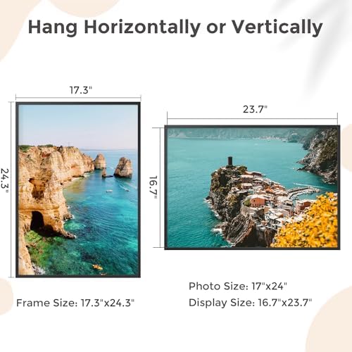 FLYJOE 17x24 Metal Picture Frame - Black Aluminum Picture Frames with Real Glass, Wall Mounting Horizontally or Vertically, Diploma, Certificates and Decor for Wall Gallery 24x17 Frame, Black - Image 3