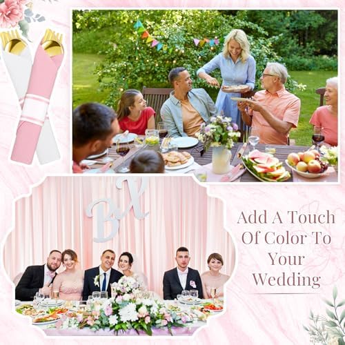 Lasnten 50 Pcs Pre-rolled Pink White Gold Plastic Silverware Set - Image 4