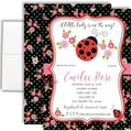 20 Custom Baby Shower Invitations with Envelopes – Personalized Little Lady Red Ladybug 5x7 Invite Set | Fully Customizable, Proof Included, Customizable Kit of Matching Thank You Cards, Stickers & Diaper Raffle Tickets | Made in USA by AmandaCreation
