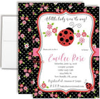 50 Custom Baby Shower Invitations with Envelopes – Personalized Little Lady Red Ladybug 5x7 Invite Set | Fully Customizable, Proof Included, Customizable Kit of Matching Thank You Cards, Stickers & Diaper Raffle Tickets | Made in USA by AmandaCreation