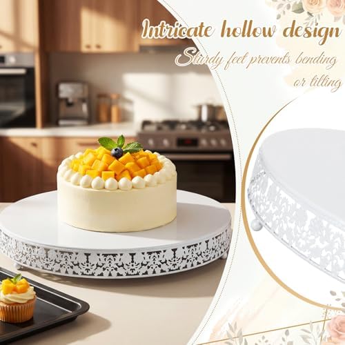 Wenqik 18 Inch White Cake Stand Set Metal Round Cupcake Dessert Stand with Cake Cutting, Flower Spatula Wedding Cupcake Pastry Display Candy Holder Display for Wedding Party Birthday Baby Shower - Image 3