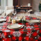 Ganeen 12 Pcs Snowflake Black and Red Buffalo Plaid Tablecloth 84" Round - Image 4