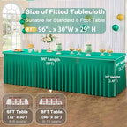 2 Pack Emerald Green Spandex Tablecloths for 8 Foot Rectangle Tables, Wrinkle Free Fitted Table Cloths Green 8ft Stretchy Table Cloth Cover with Skirt for Parties Weddings Birthday Banquet Baby Shower - Image 5