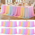 4 Pack Rainbow Tablecloth for 8 Foot Rectangle Tables Tulle Table Skirt by PartyTalk