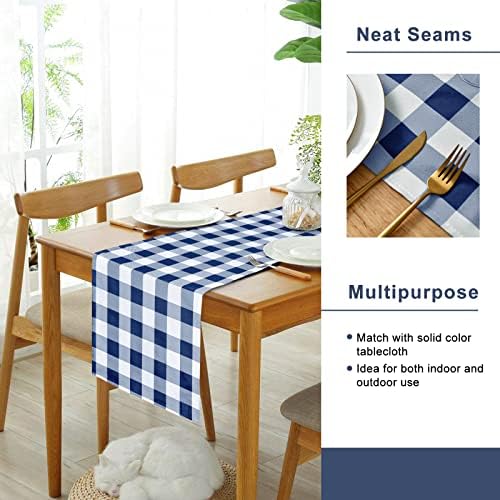 Hiasan Buffalo Plaid Table Runner Navy Blue and White 14W x 60L, 1 Piece - Image 4