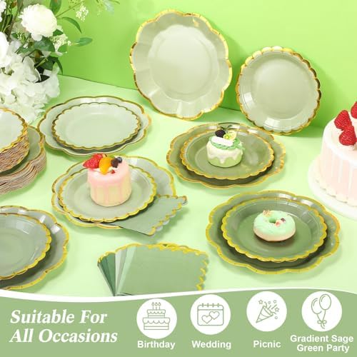 144 Pcs 48 Guests Sage Green Paper Plates and Napkins - Image 5