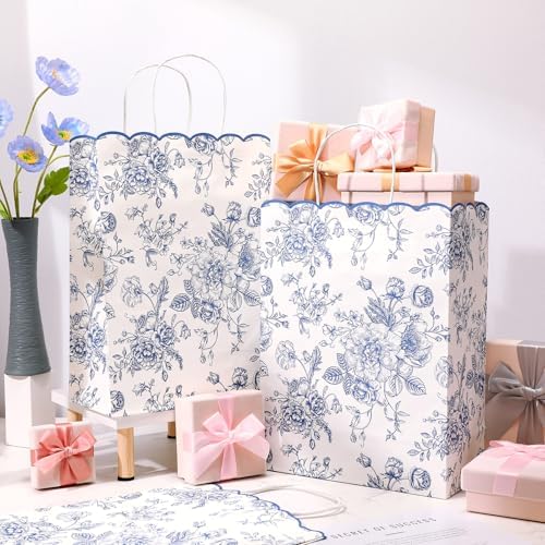 Kolldenn 24 Pcs Blue Floral Gift Bags with Handles, 10x5x13 In - Image 2